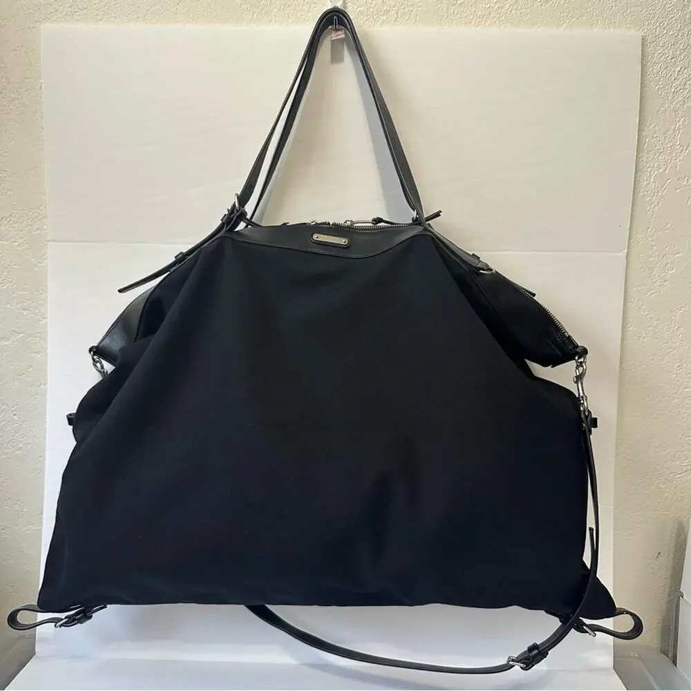 Saint Laurent ID Convertible Travel Duffel Bag Large Black Canvas Leather Trim